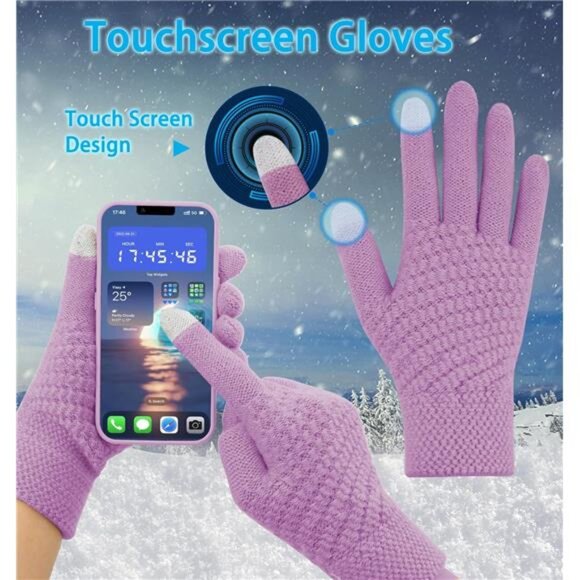 3pcs Women's Winter Beanie Hat Scarf and Touch Screen Gloves Set - Picture 3 of 5